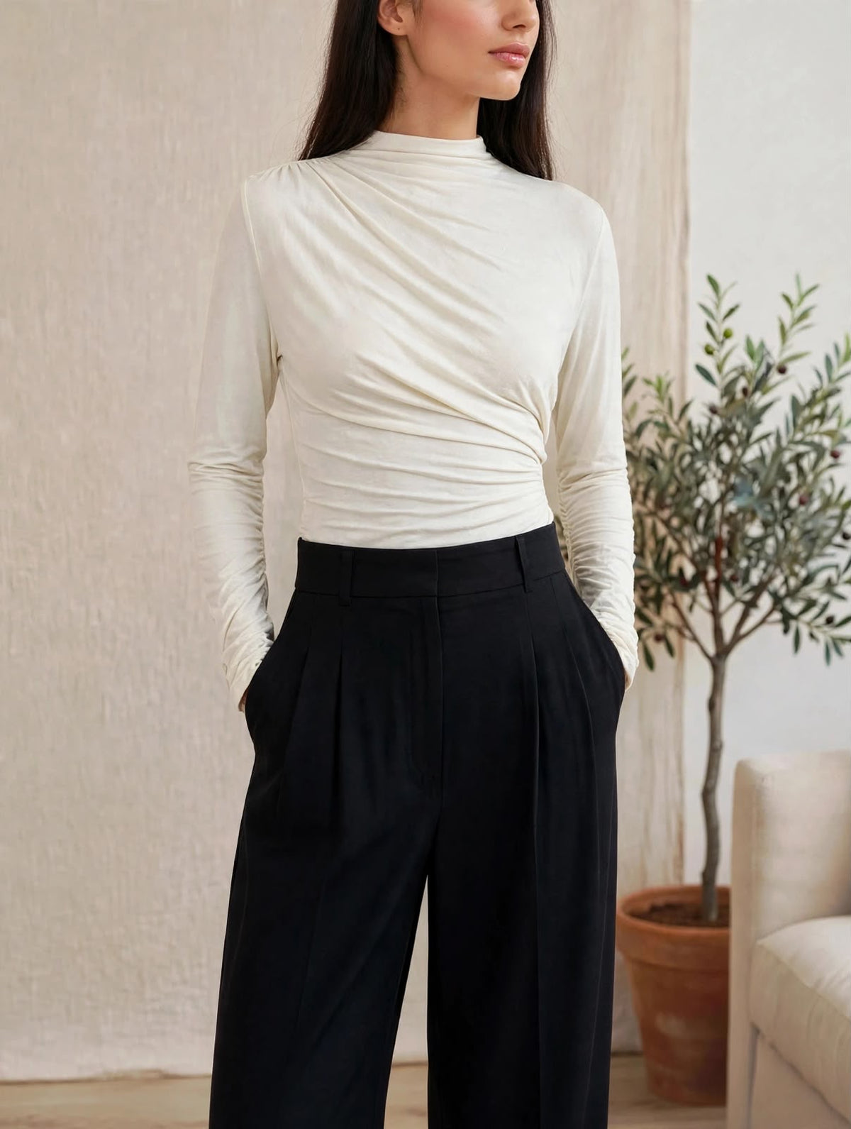 Black Tailored Wide-Leg Trousers