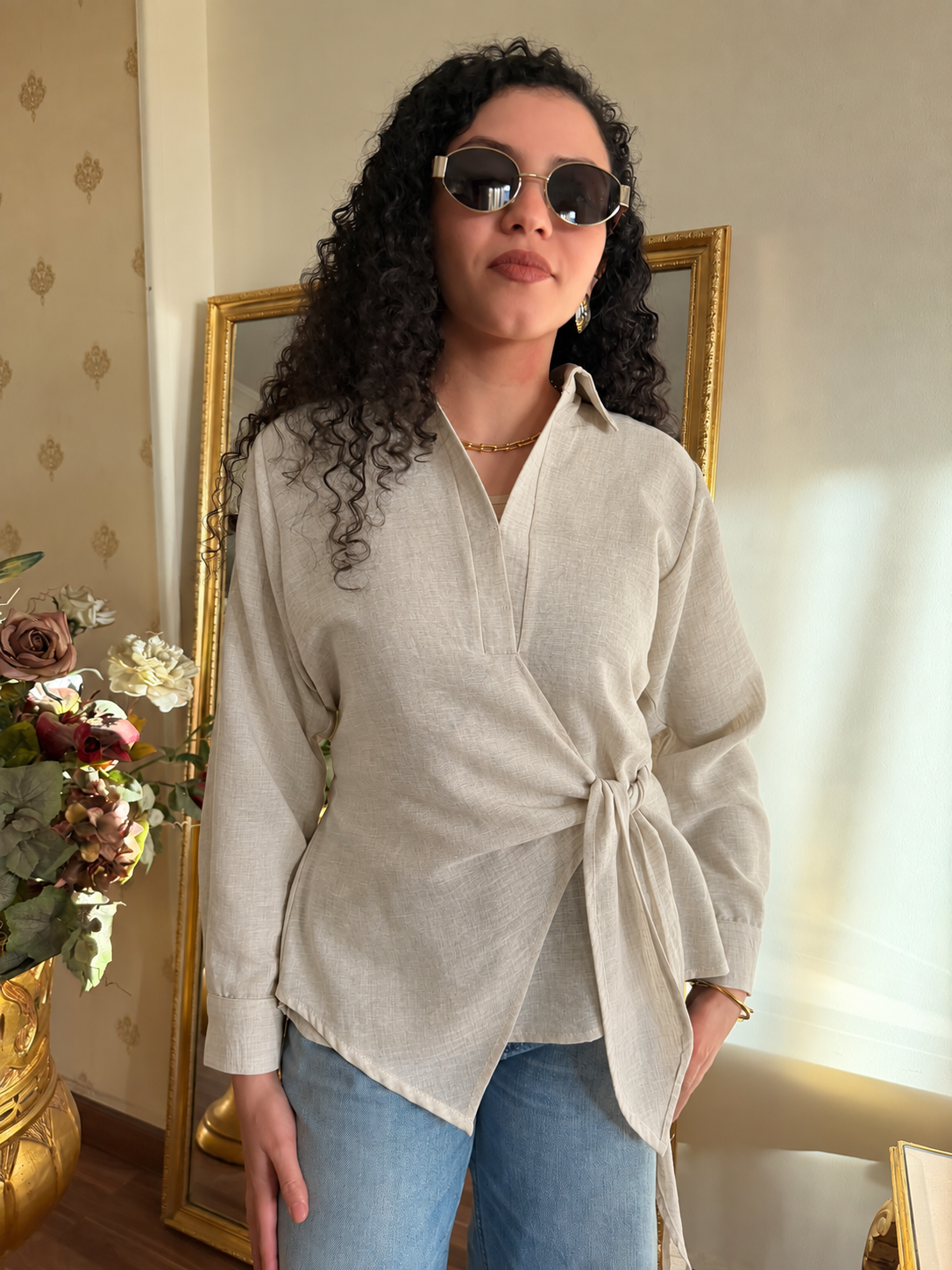 Beige Knot Top