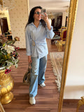 Gold Buckle Poplin Blouse in Baby Blue
