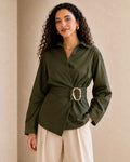 Gold Buckle Poplin Blouse in Olive