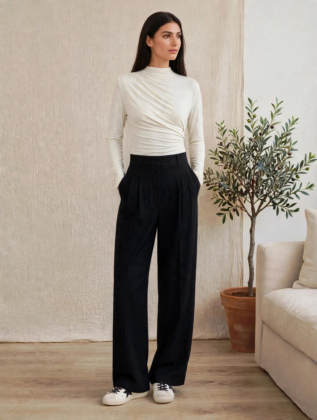 Black Tailored Wide-Leg Trousers