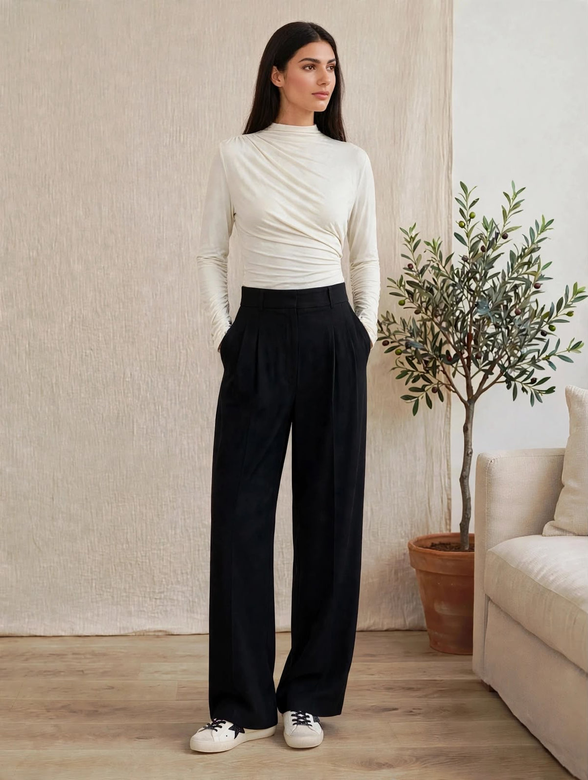 Black Tailored Wide-Leg Trousers