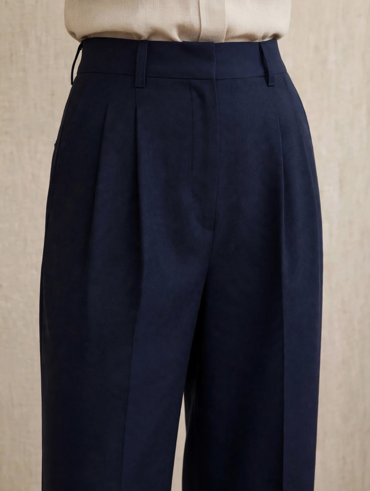 Navy Tailored Wide-Leg Trousers