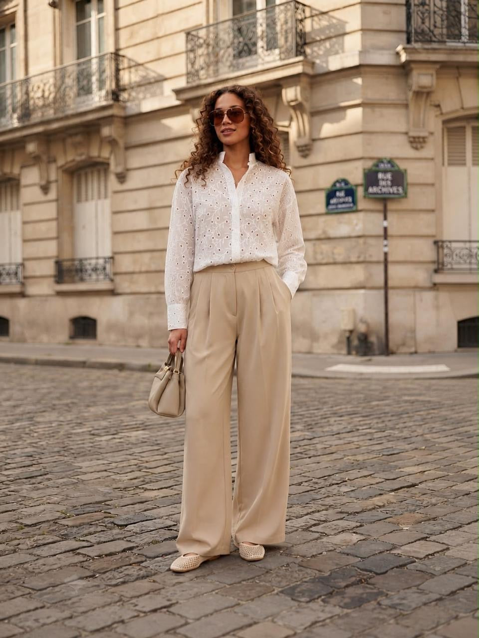 Nude Tailored Wide-Leg Trousers