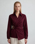Gold Buckle Poplin Blouse in Burgundy