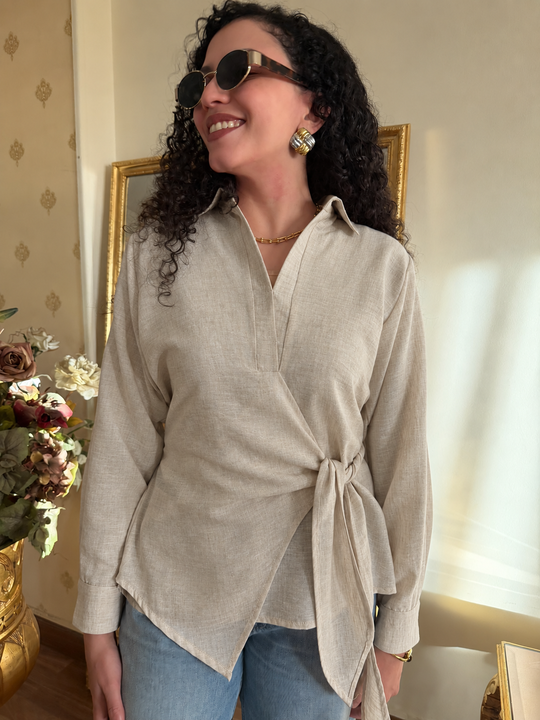 Beige Knot Top