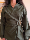 Gold Buckle Poplin Blouse in Olive