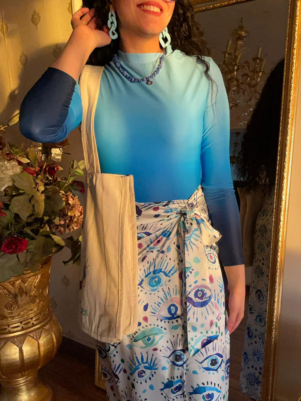 Blue Eye Print Cover-Up Skirt