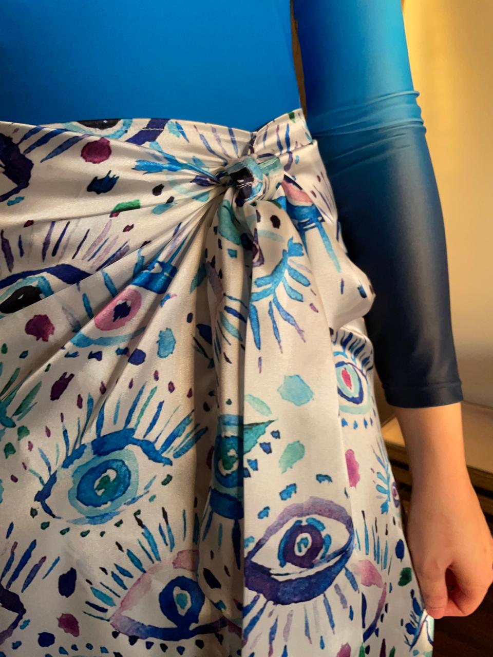 Blue Eye Print Cover-Up Skirt