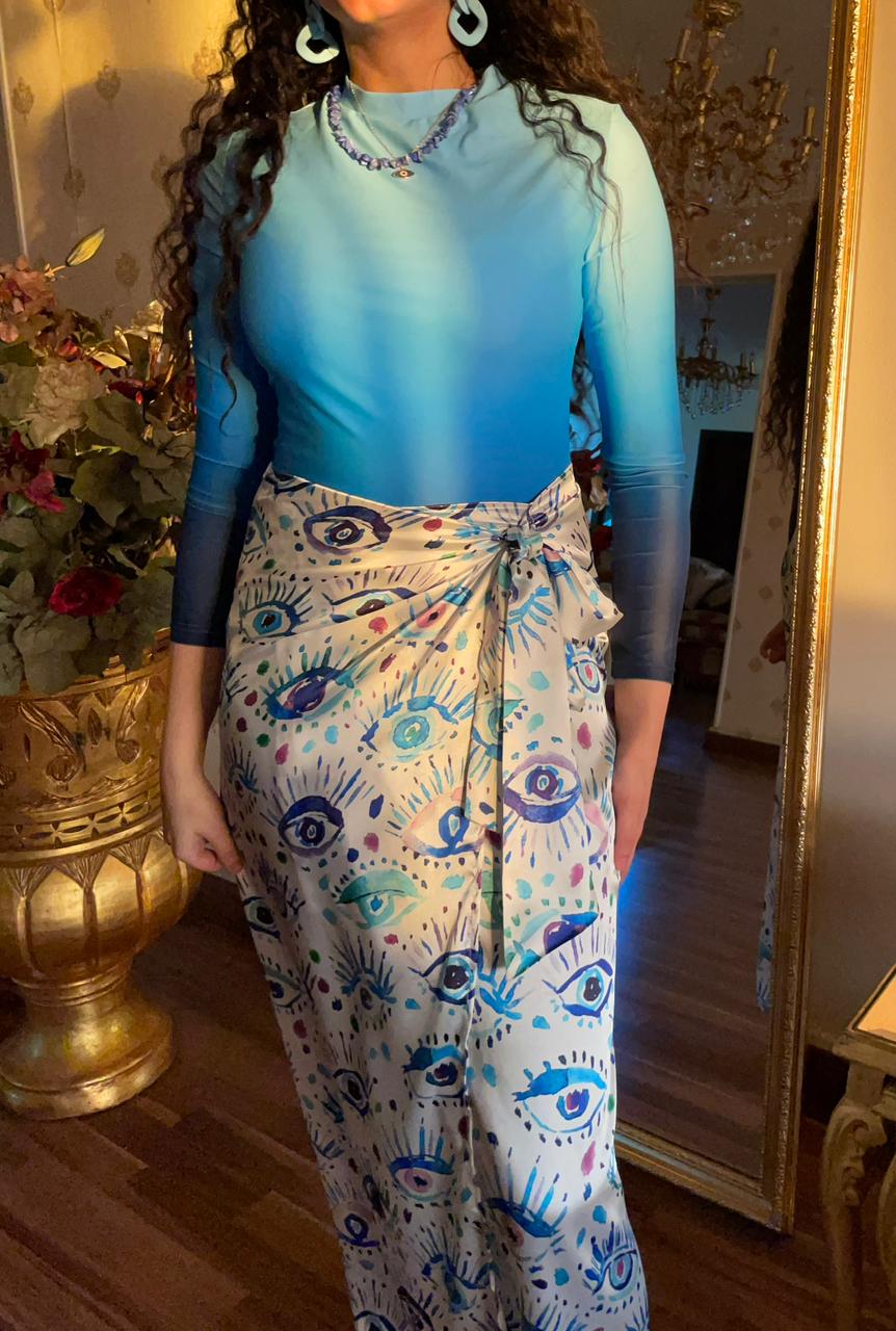 Blue Eye Print Cover-Up Skirt