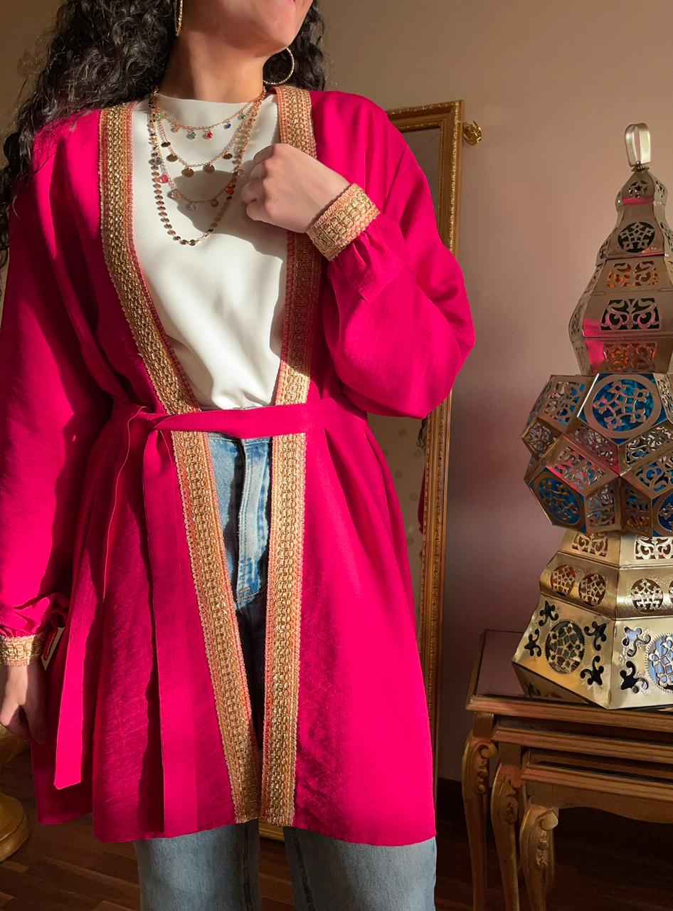 Fuchsia Linen Cardigan