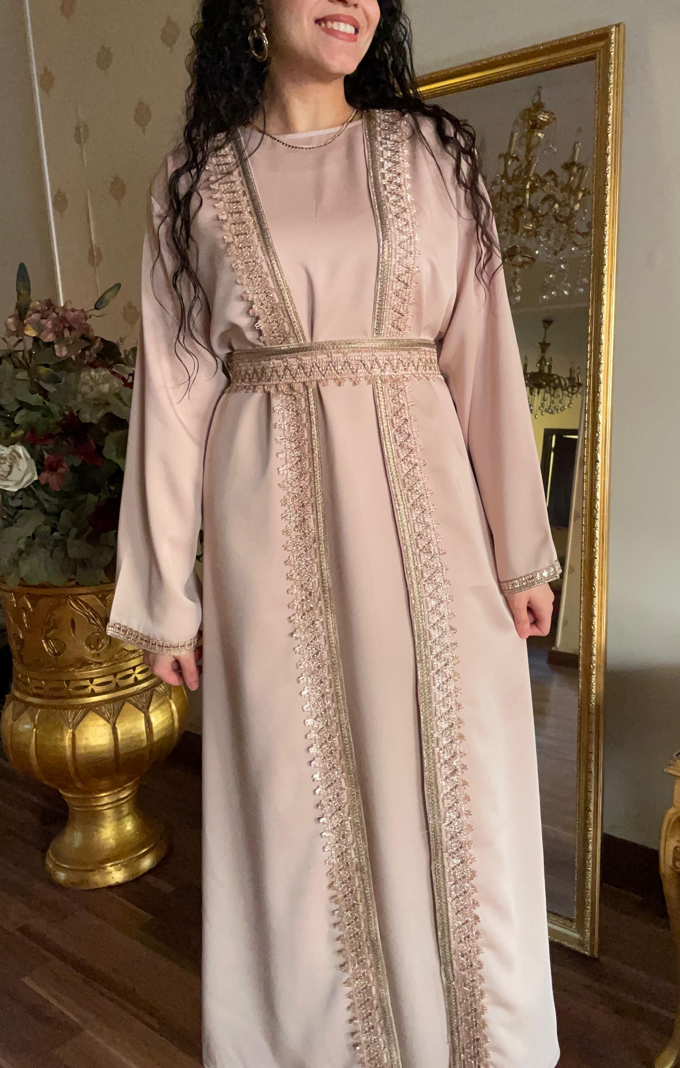 Rose Gold Satin Kaftan With Dress