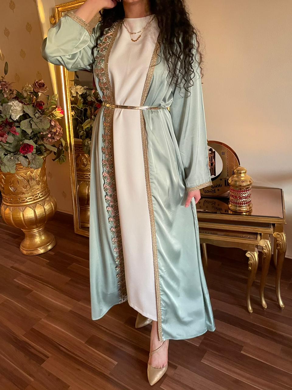 Mint Satin Kaftan
