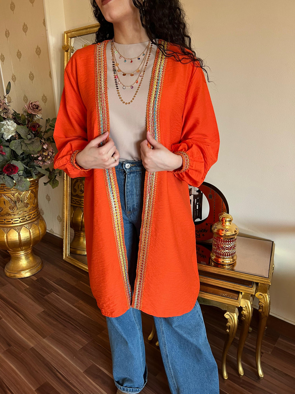 Orange Linen Cardigan