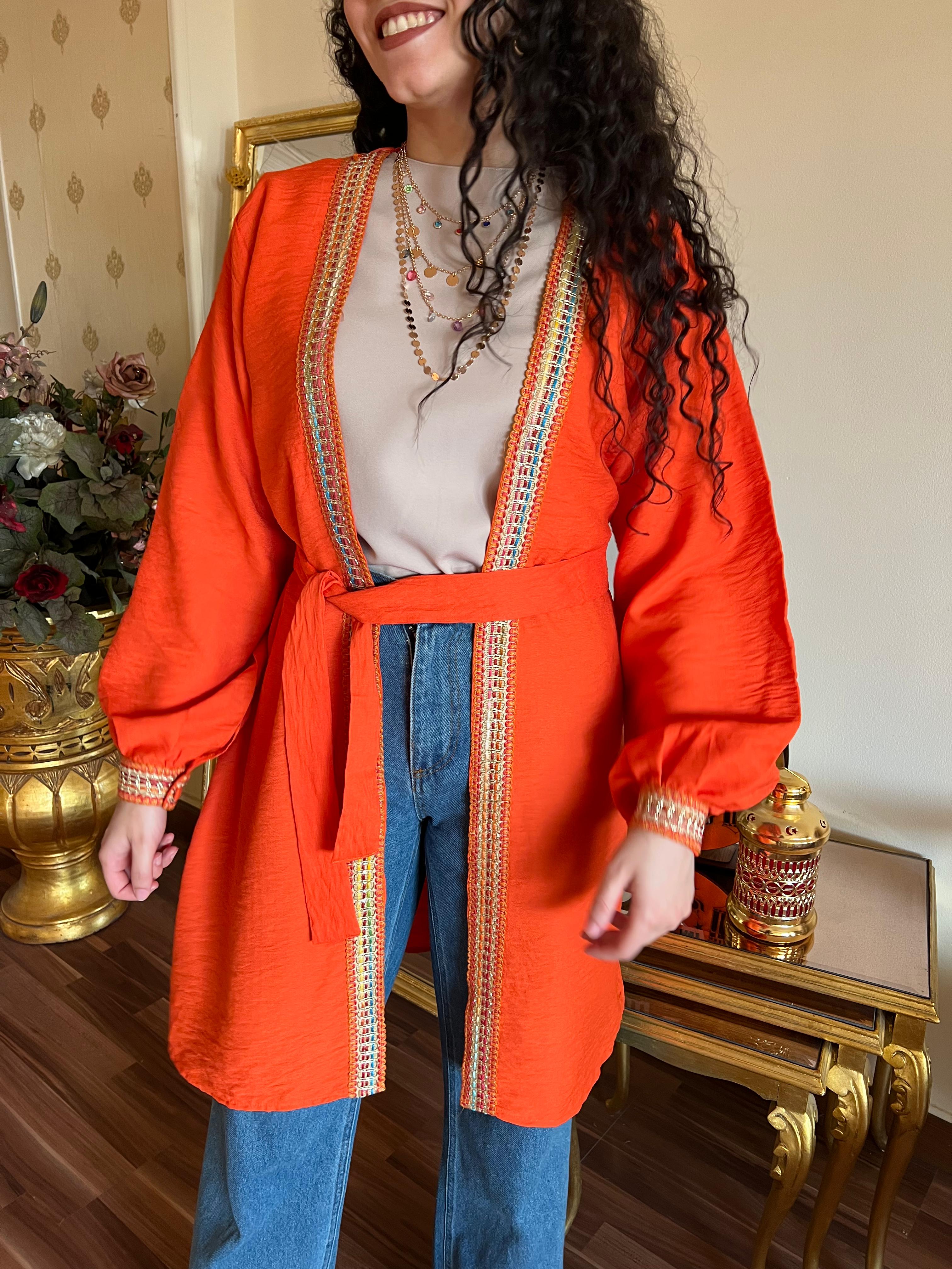Orange Linen Cardigan