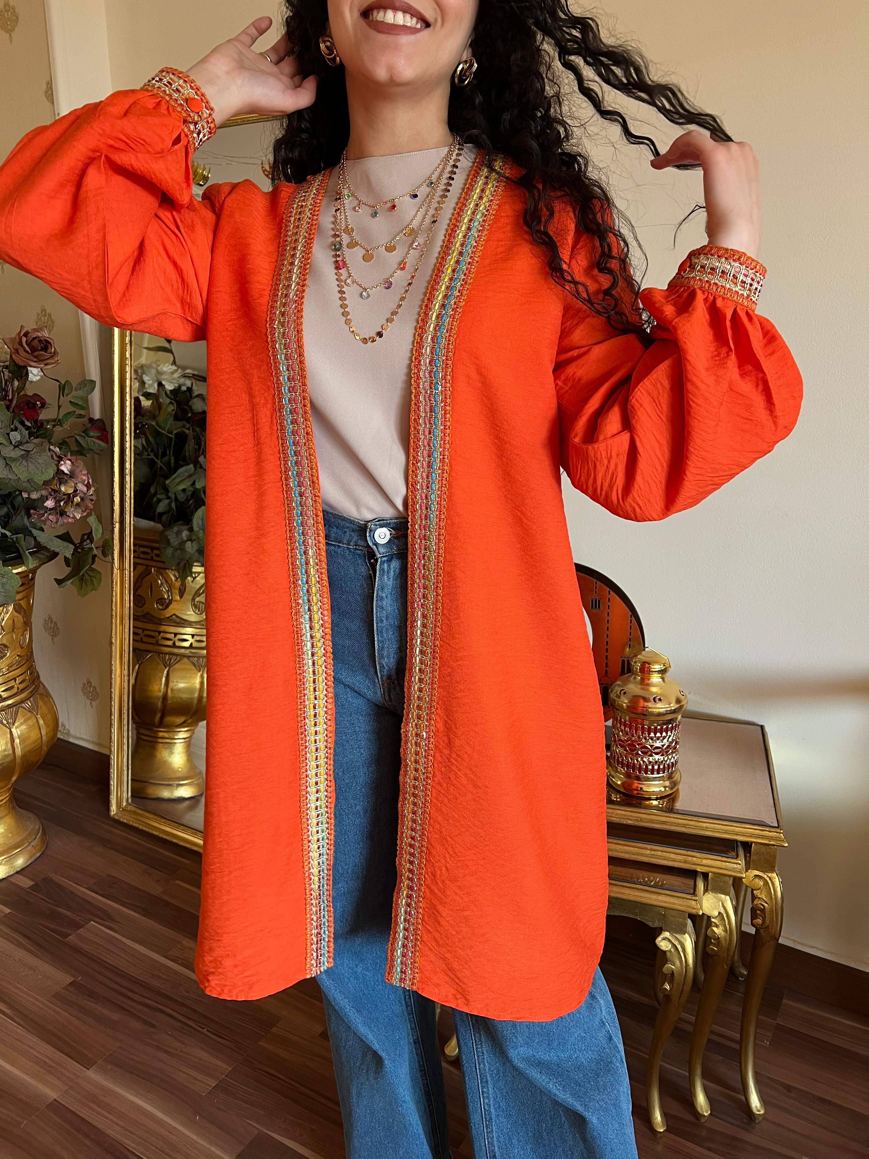 Orange Linen Cardigan
