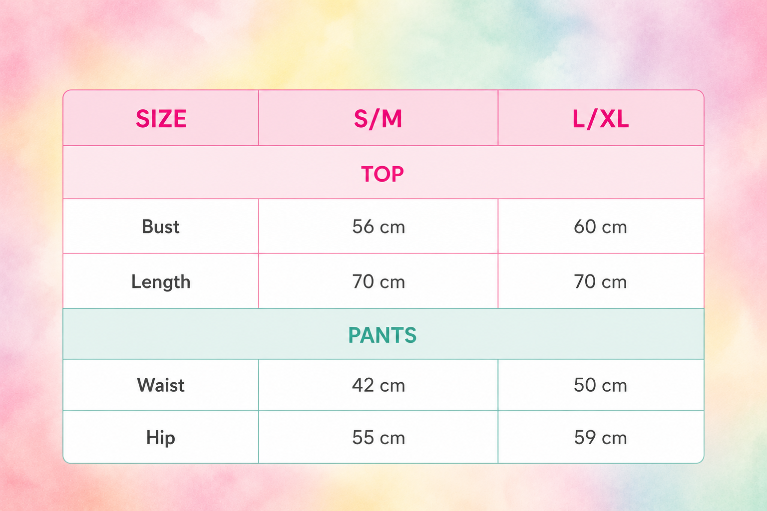 Size chart